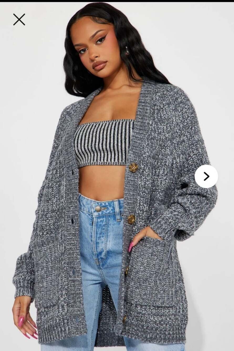 Fashion Nova Taylee Cardigan Charcoal Size L New